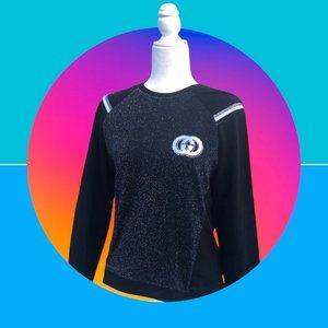 Pierre Balmingo Paris Trendy Split Shirttail Raglan Sleeve Black Sweatshirt Sz L